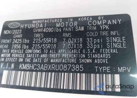 2024 Hyundai Kona Sel z USA, uszkodzony, nr VIN KM8HC3ABXRU087385